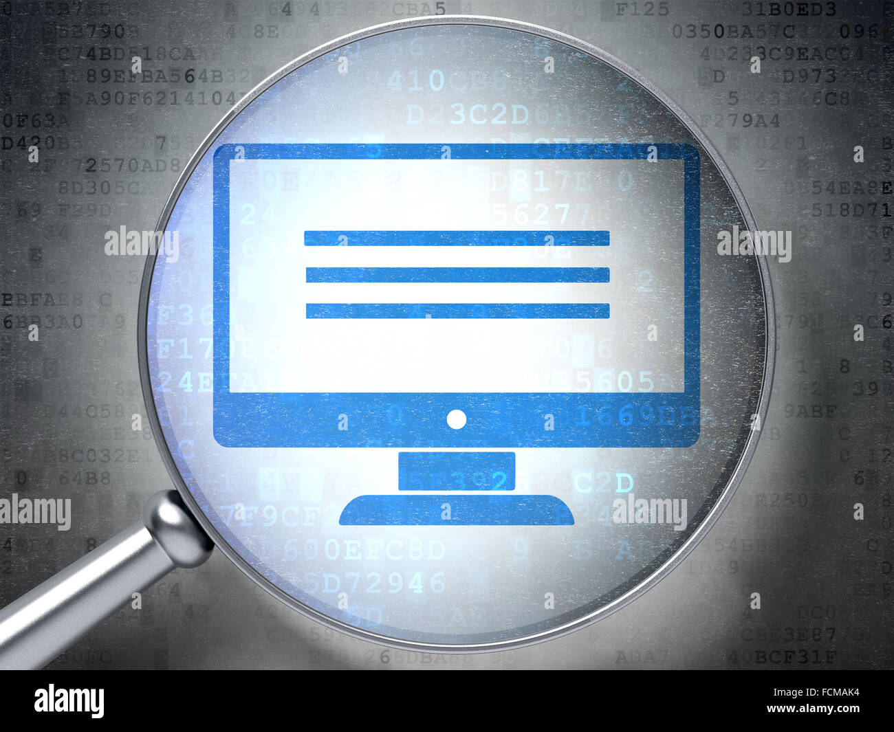 Web development concept: Monitor with optical glass on digital ...