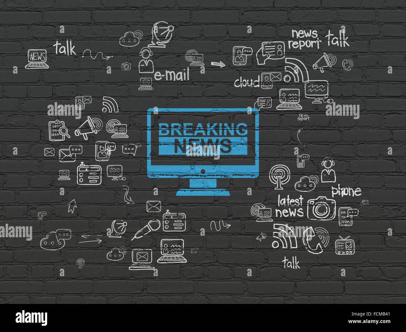 News concept: Breaking News On Screen on wall background Stock Photo ...