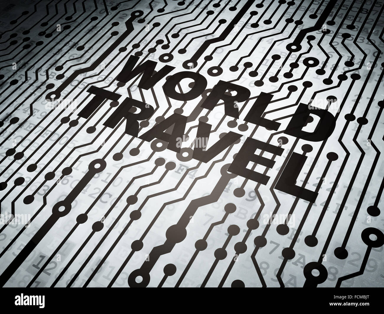 Tourism concept circuit board with World Travel Stock Photo Alamy