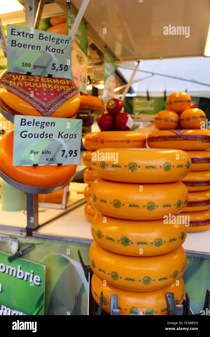 Big holland cheeses exposed in the market, Enschede (The Netherlands