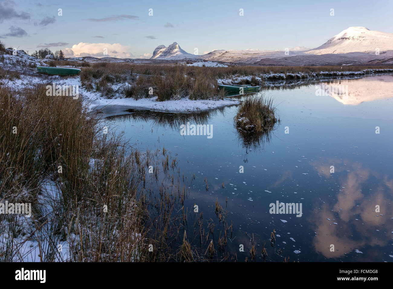 Suilven viewed from Loch Borralan, Sutherland, Scotland, United Kingdom Stock Photo