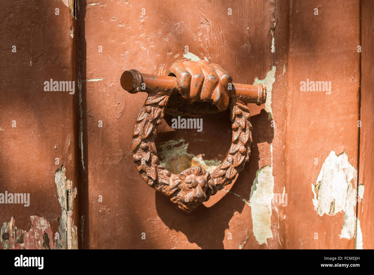 wreath and hand door knocker Stock Photo Alamy