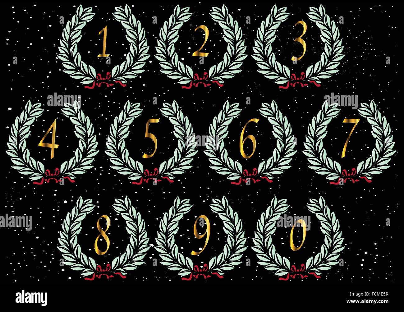 Wreaths with numbers set on a star spangled background background Stock Vector