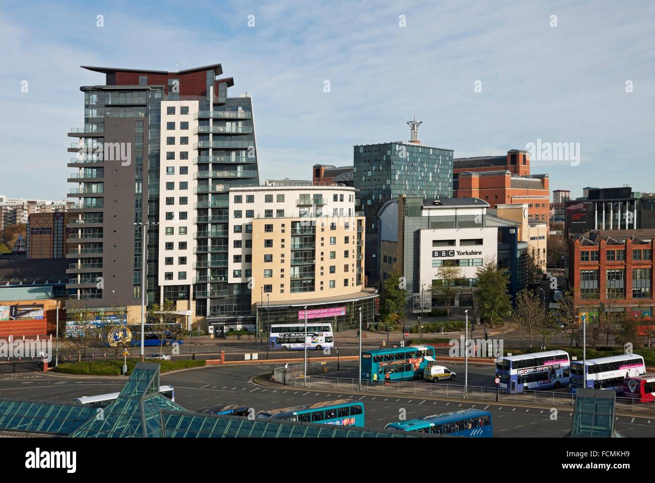 Tower blocks and BBC Yorkshire St Peter´s Square Leeds West Yorkshire England UK United Kingdom GB Great Britain. Stock Photo
