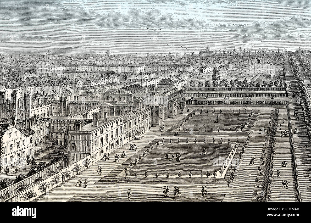 St James's Palace, left, and The Mall, 1715, London, England Stock Photo