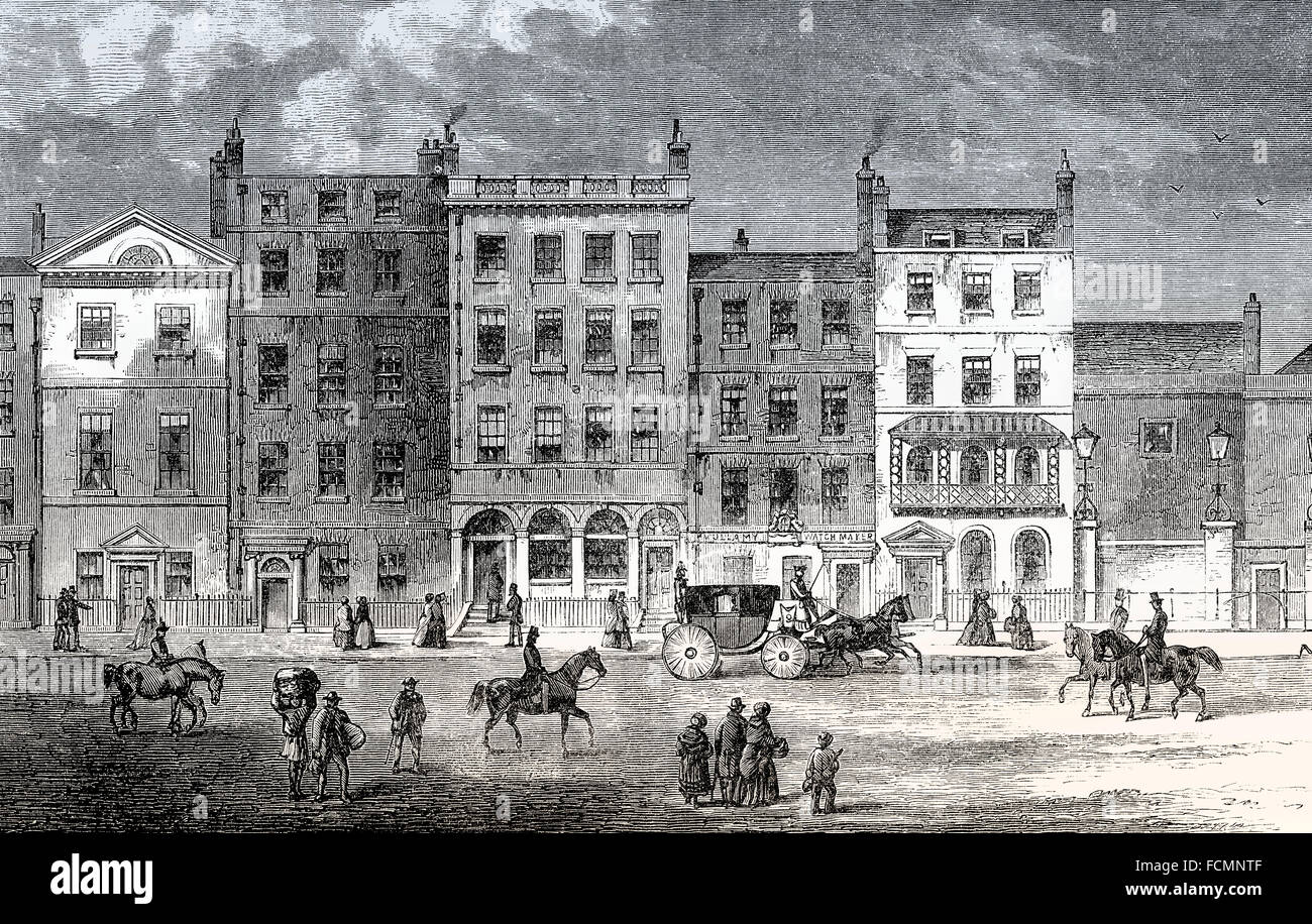 London c1880 antique print View of old houses in about 1830 PALL MALL 