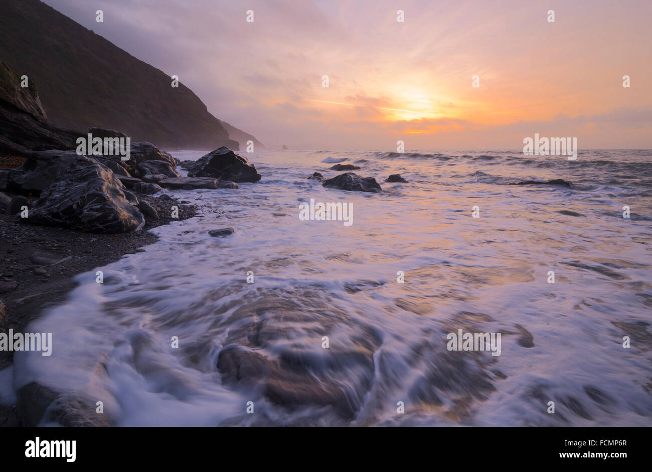 Sunrise at Downderry in South East Cornwall Stock Photo