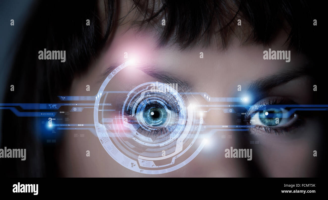 Close up of woman eye in process of scanning Stock Photo - Alamy