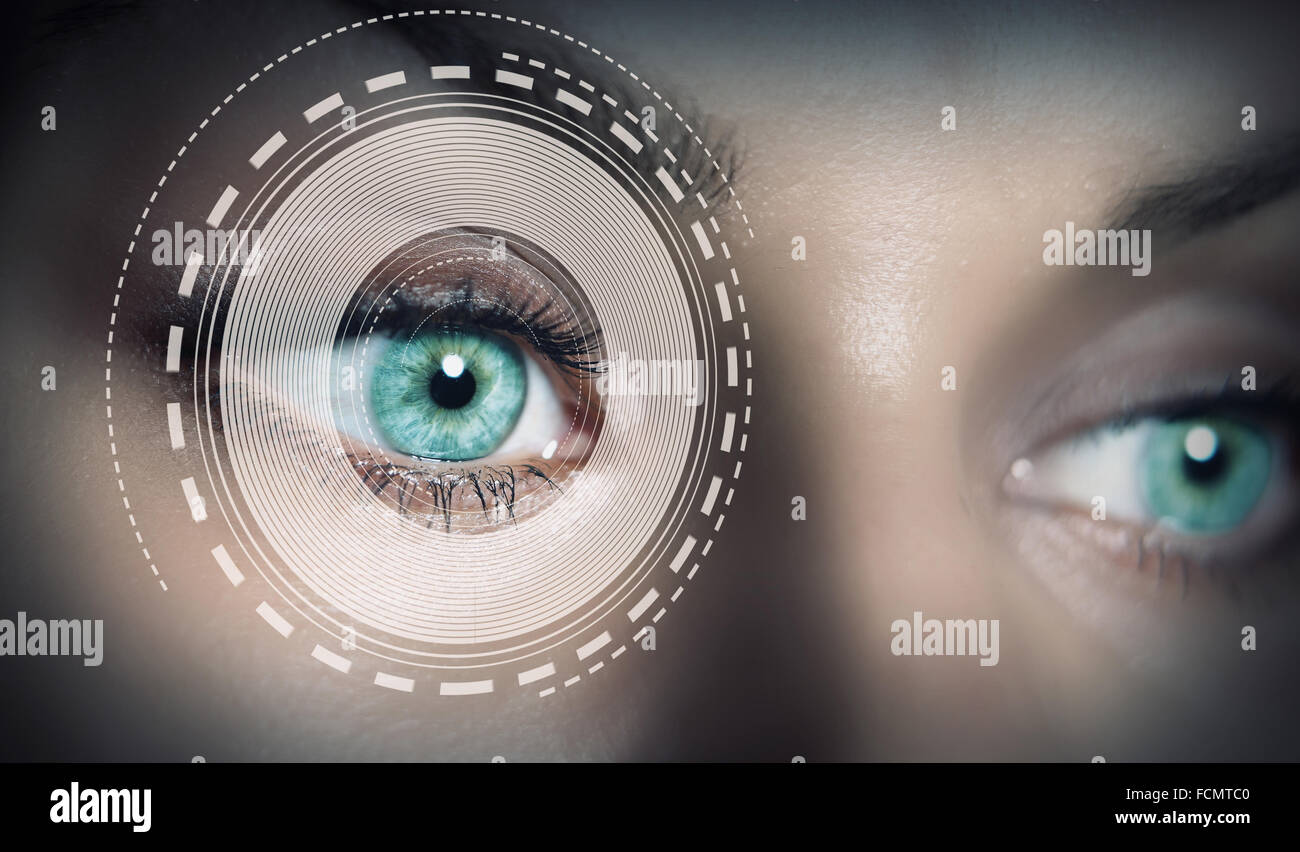 Close up of woman eye in process of scanning Stock Photo - Alamy