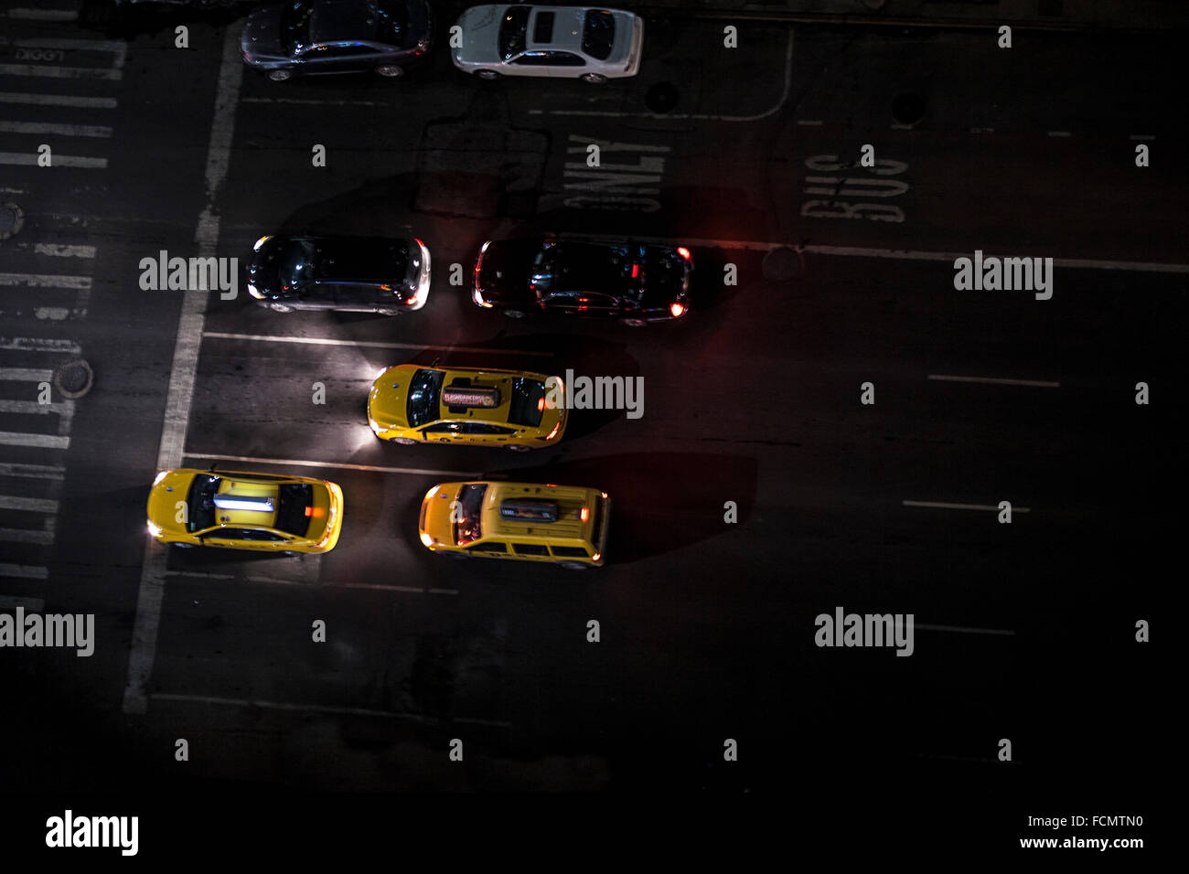 Birds eye view of traffic on the streets of New York Stock Photo