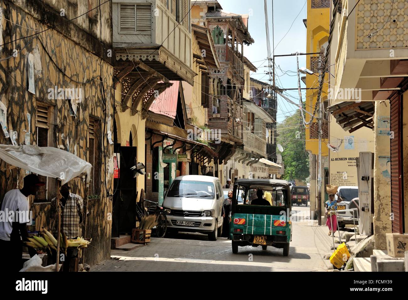 Old town of Mombasa with wooden carved balconies, Mombasa, Kenya Stock