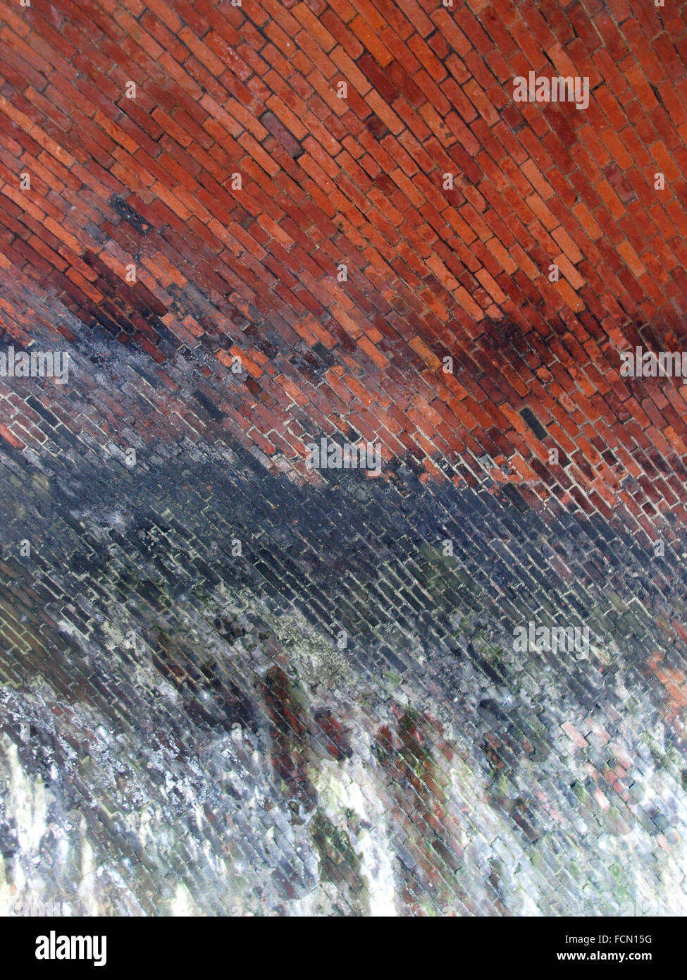 Curved brickwork on the underside of an old railway bridge, The New Forest, Hampshire, UK Stock Photo