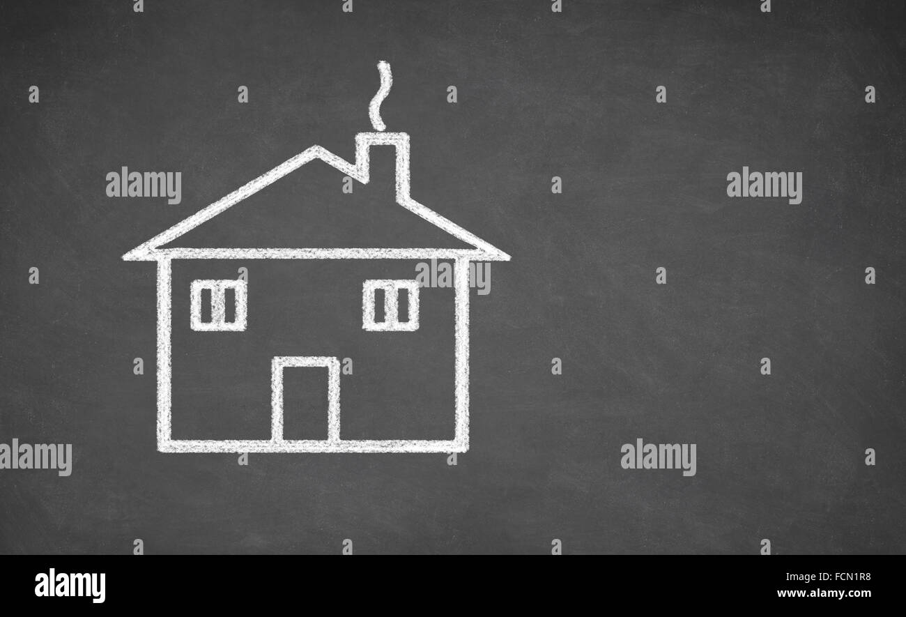 House drawing on chalkboard. Stock Photo