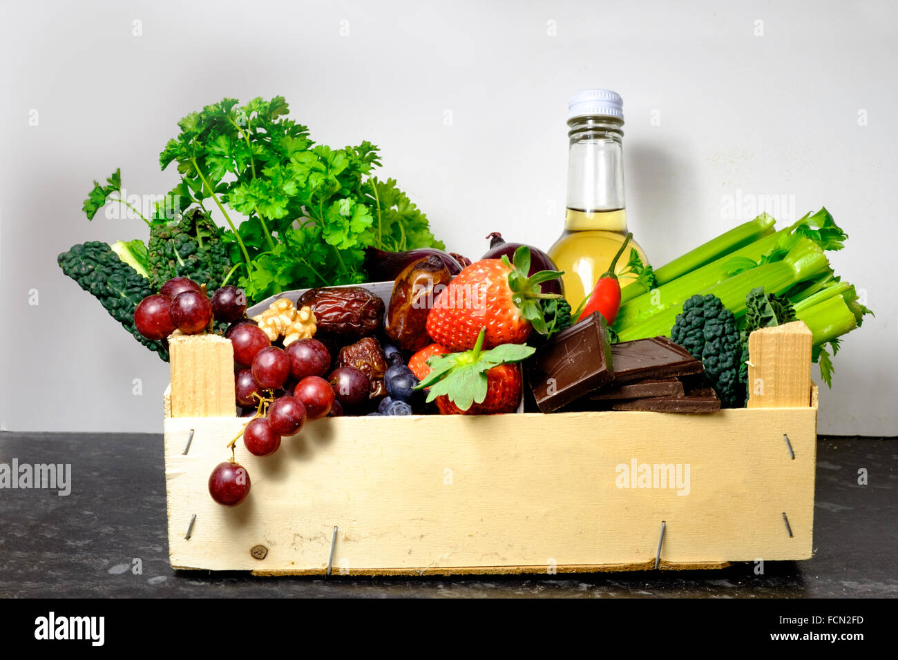 Box of sirtfood diet ingredients Stock Photo