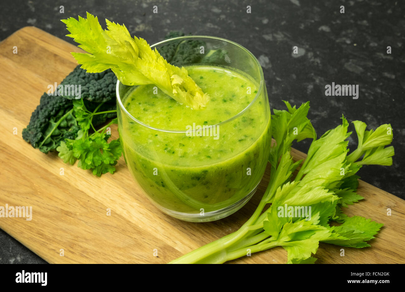 Sirtfood smoothie with celery and kale Stock Photo
