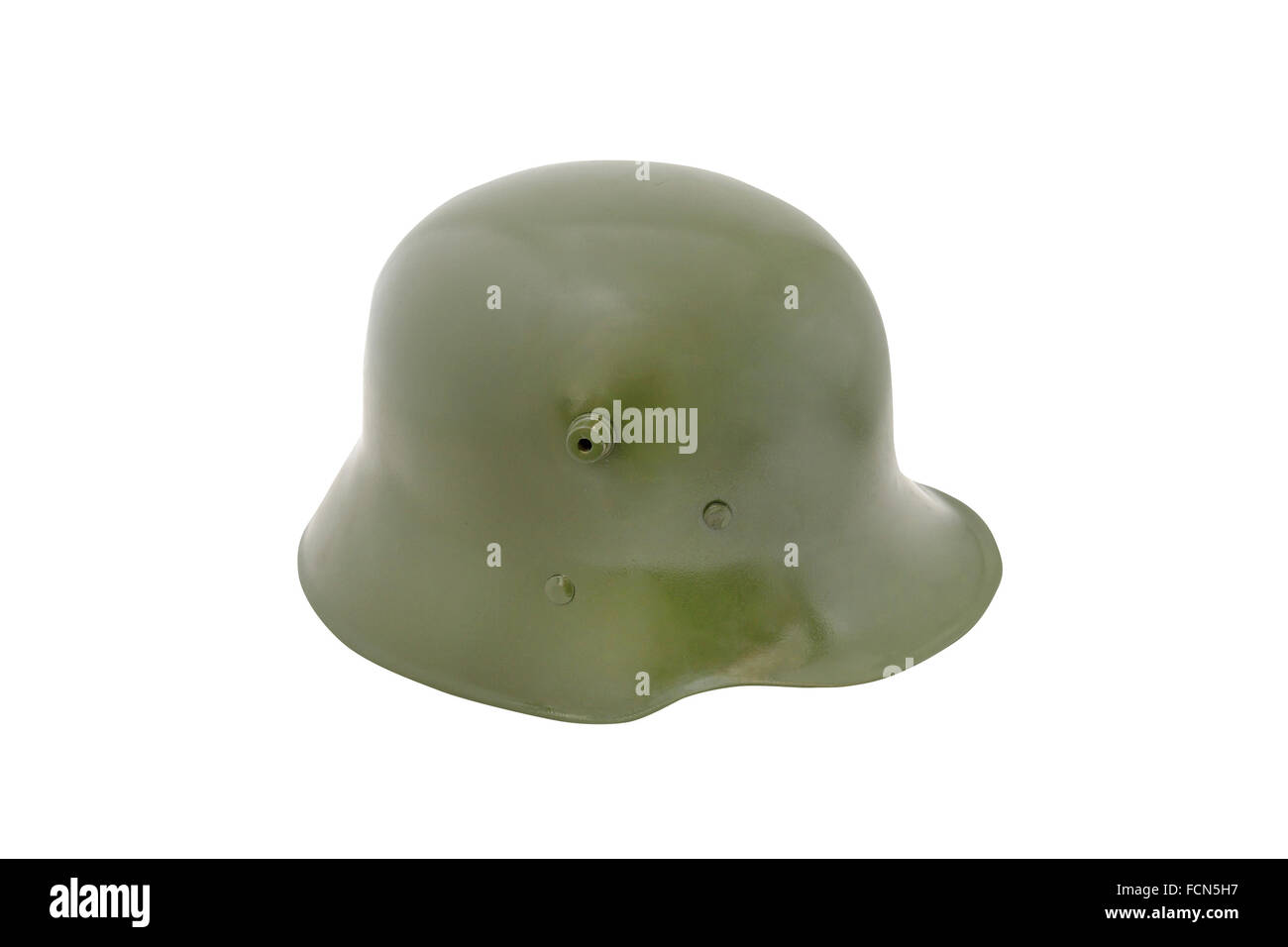 German army helmet (model M18) used in the First and the beginning of the Second World Wars on isolated background. Stock Photo