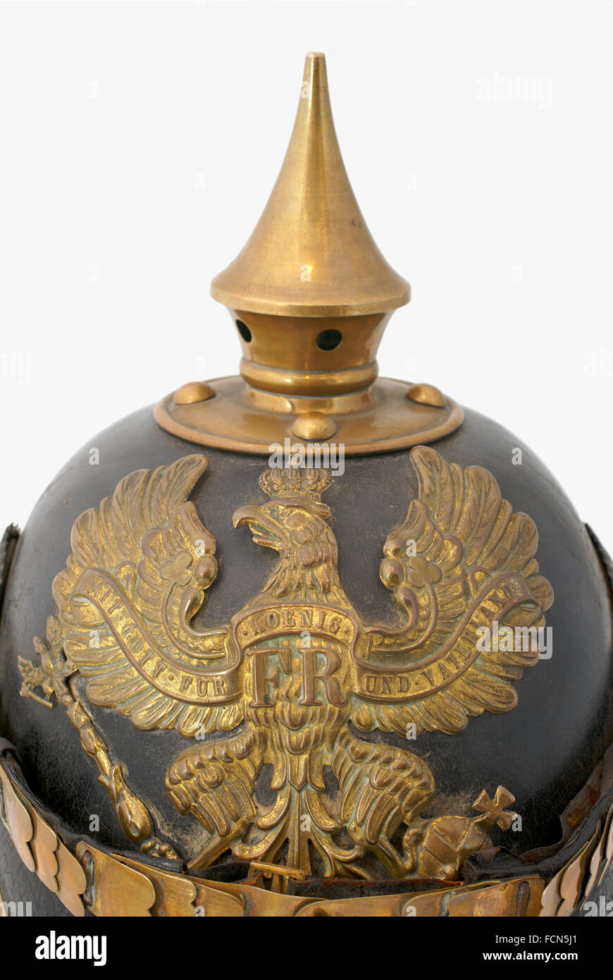 Old German helm (WWI) so called Pickelhaube (peaked helm). Stock Photo