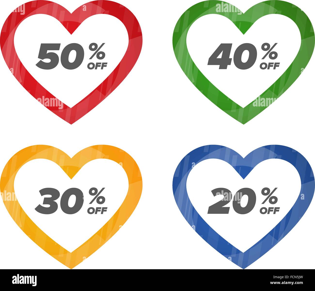 Hearts icons with discount percents. Different colors Stock Vector ...