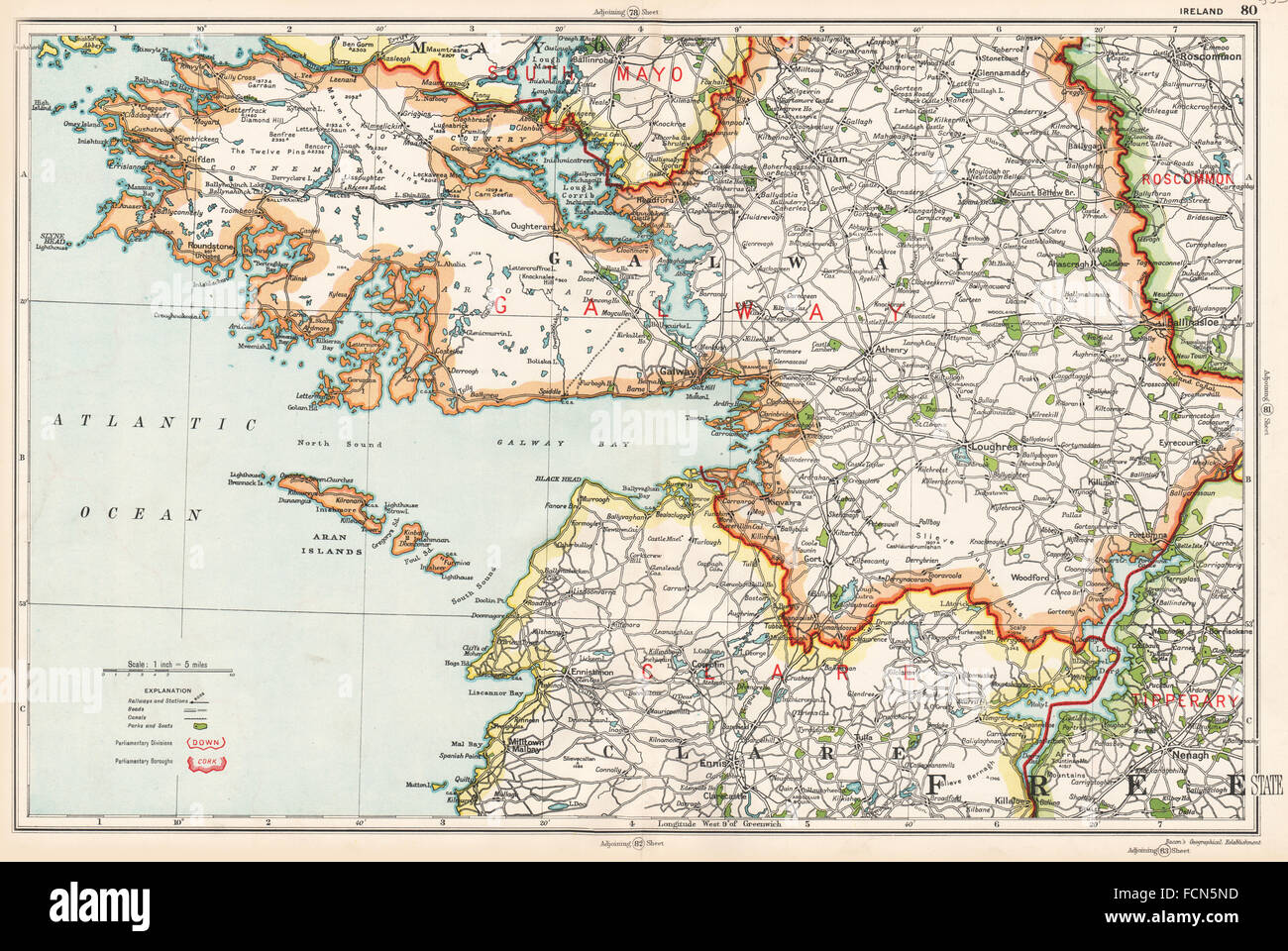 Galway Bay Ireland Map Ireland West:galway Bay.clare.parliamentary Divisions Boroughs.bacon, 1936  Map Stock Photo - Alamy