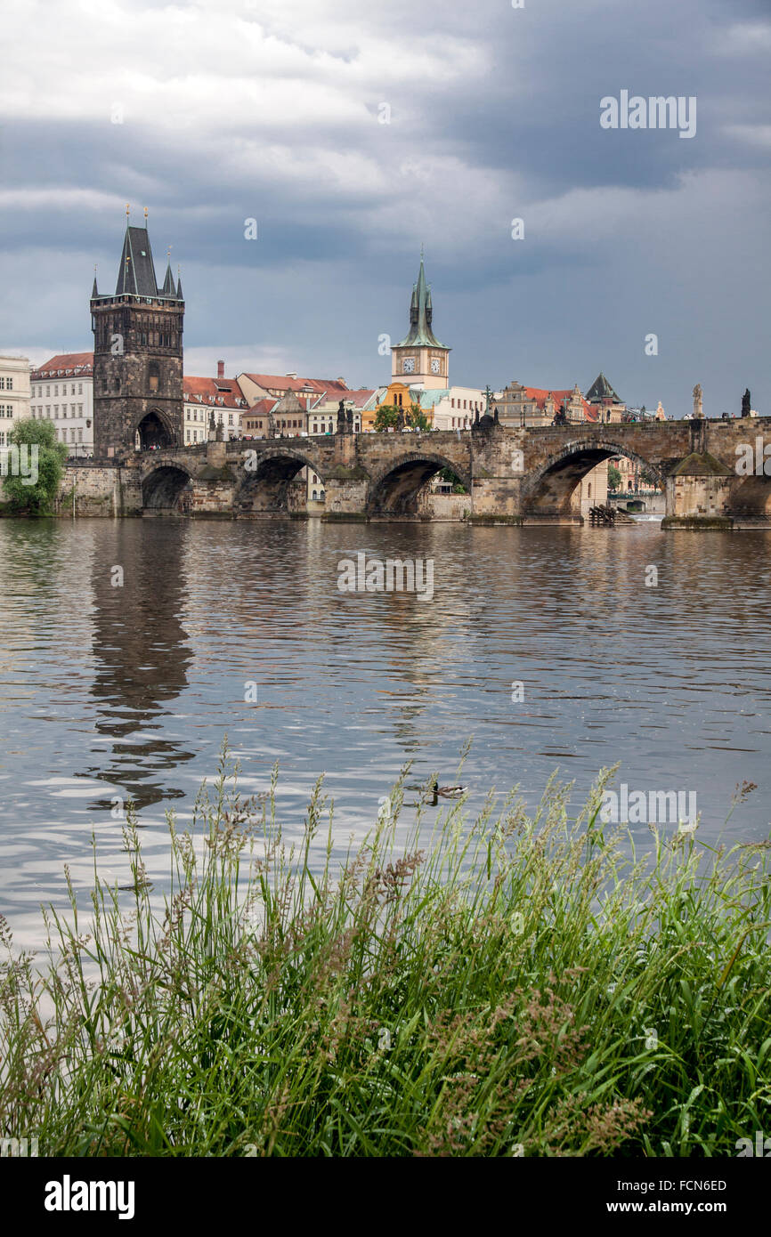 The famous Charles Bridge The Old Town Bridge Tower. Stock Photo