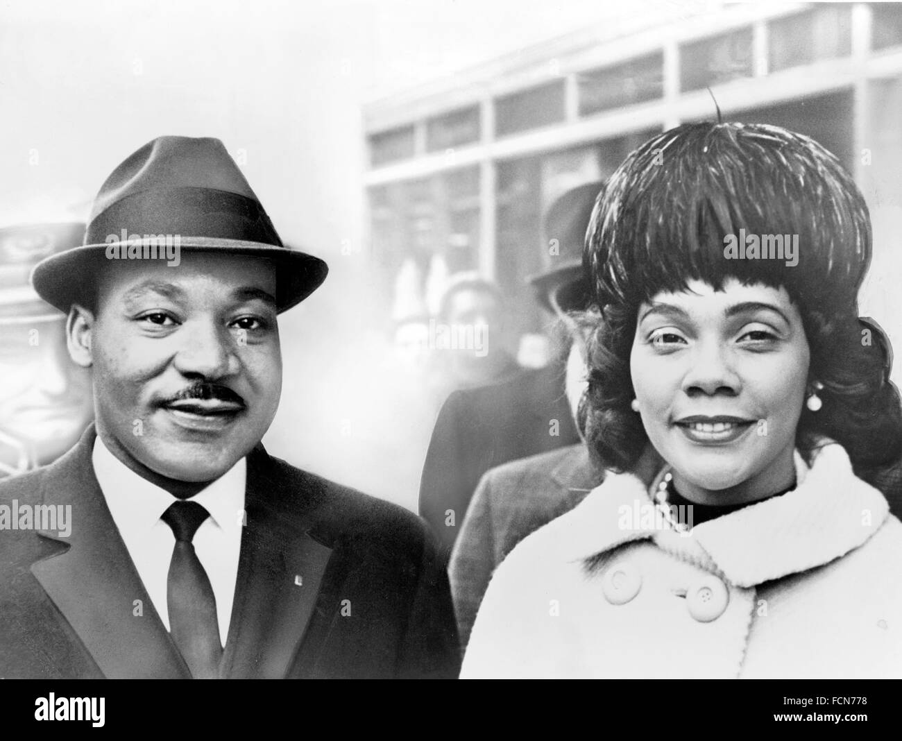 Dr Martin Luther King Jr with his wife, Coretta Scott King, 1964. Taken from a photographic print that was heavily retouched by hand. Stock Photo