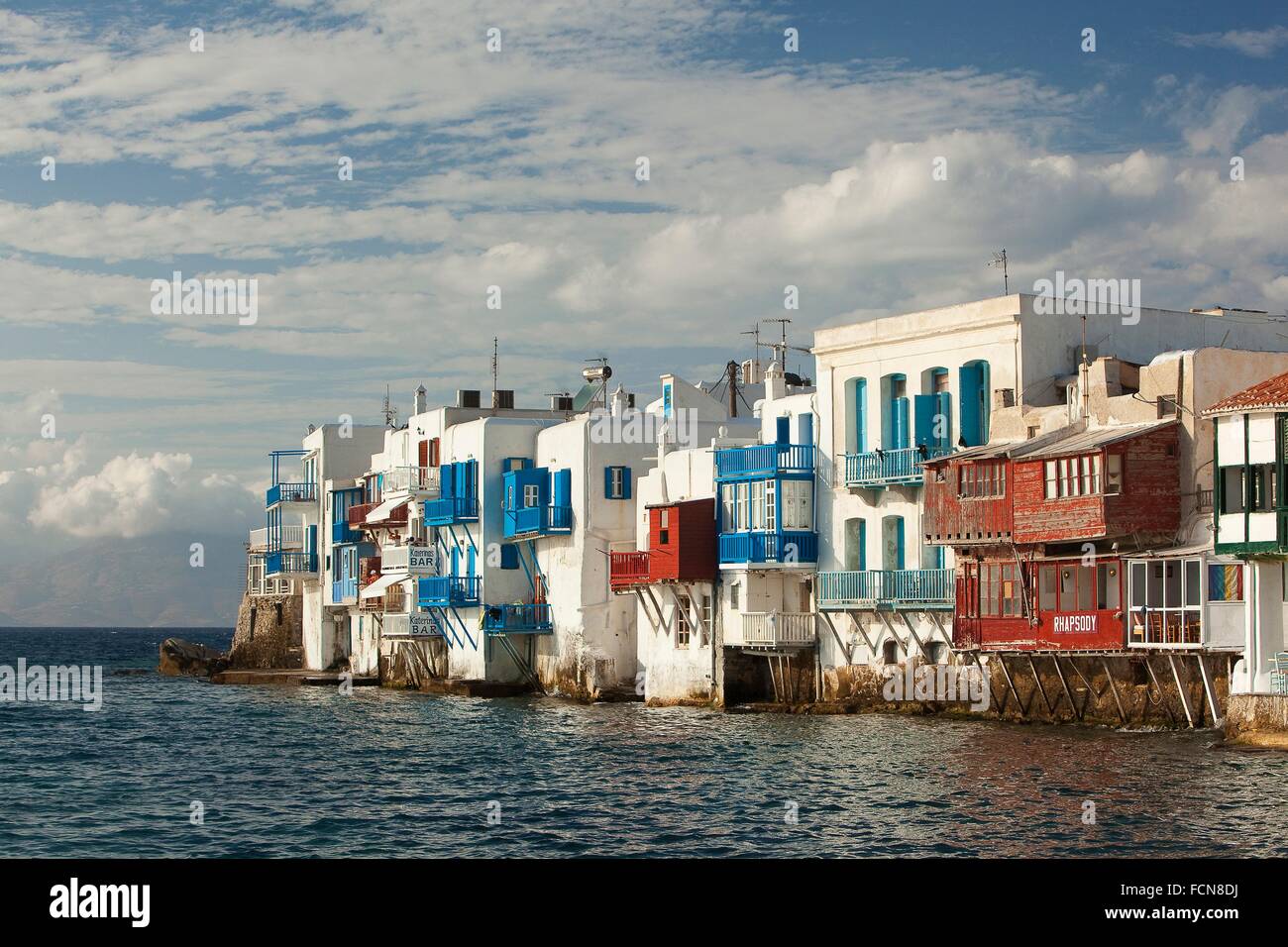 Houses at Little Venice district, Mykonos, Cyclades Islands, Greek Islands,  Greece, Europe Stock Photo - Alamy