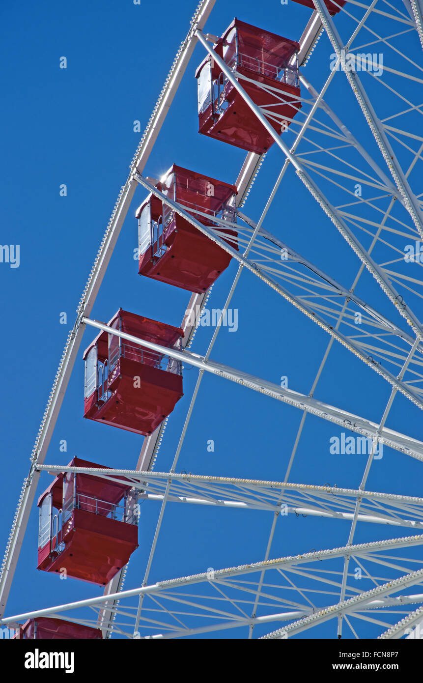 Chicago, Michigan Lake, Illinois, United States of America, Usa: details off the red cabins of the Ferris Wheel at Navy Pier Stock Photo