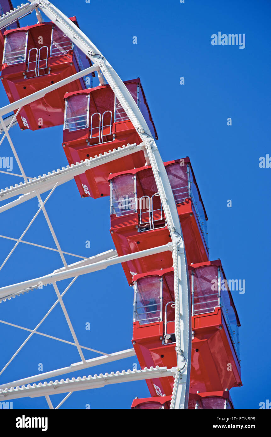 Chicago, Michigan Lake, Illinois, United States of America, Usa: details off the red cabins of the Ferris Wheel at Navy Pier Stock Photo