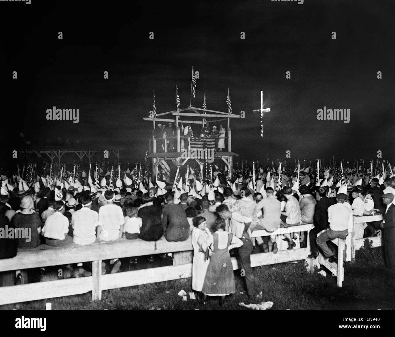 Ku Klux Klan cross burning, c.1925 Stock Photo