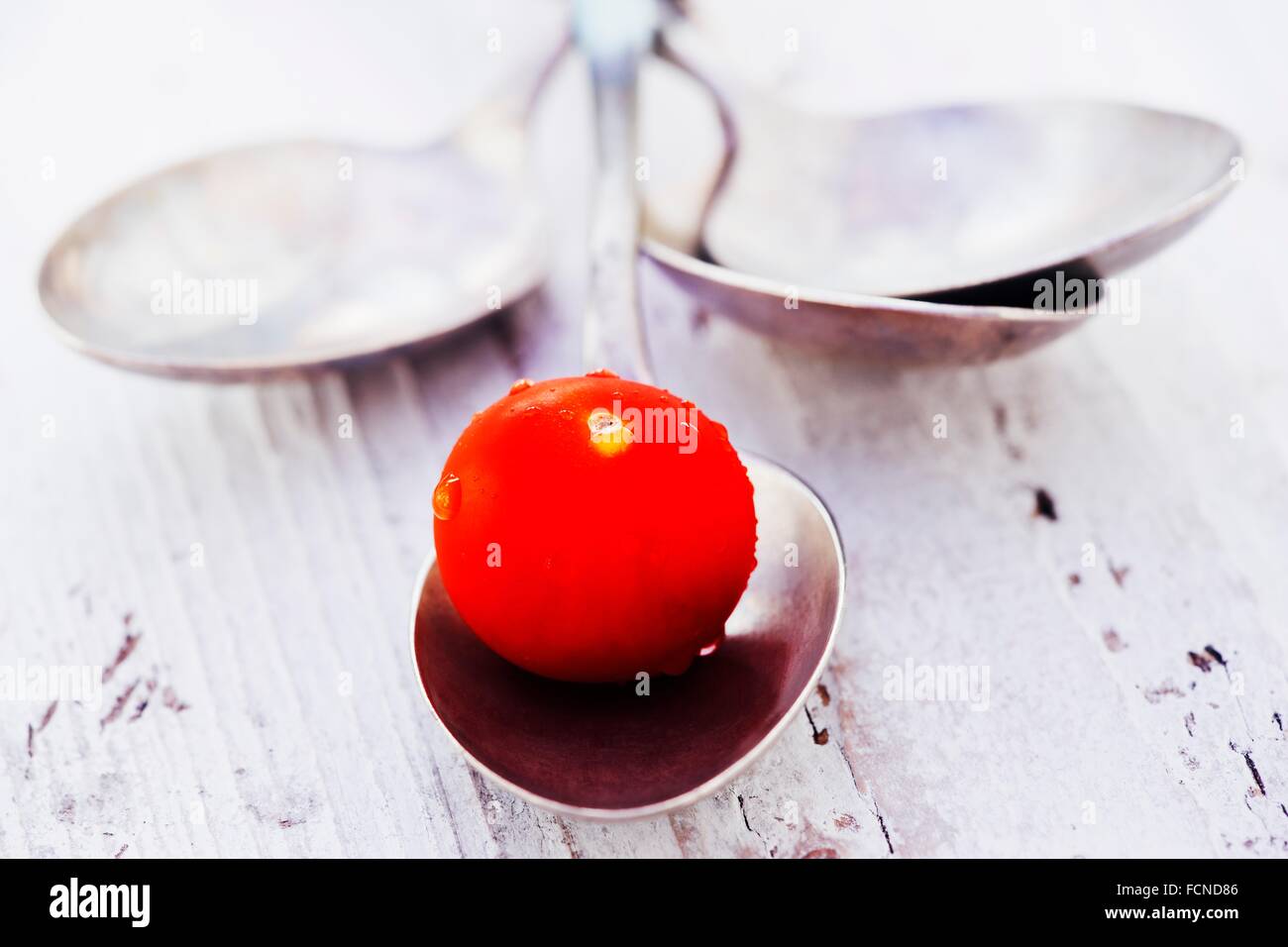 Tomato resting on antique spoon Stock Photo Alamy