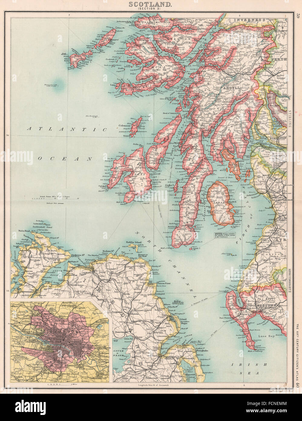 SCOTLAND SOUTH WEST Argyll Ayr Arran Wigtown Inner Hebrides Glasgow 1920 map 