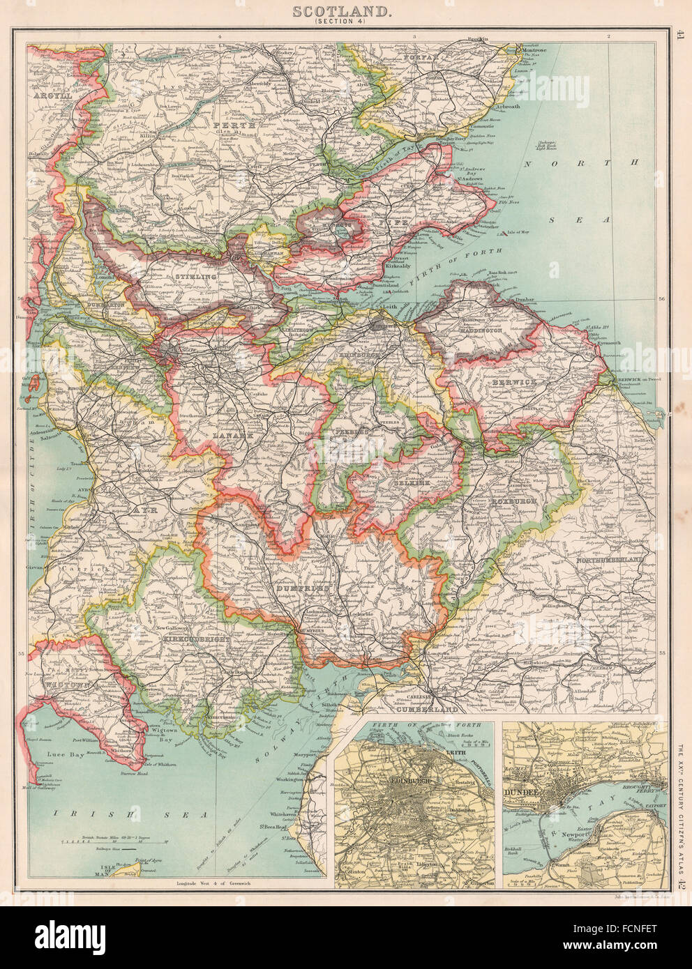 SCOTLAND SE: Borders Dumfries/Galloway Fife Lanark. Edinburgh, Dundee, 1901 map Stock Photo