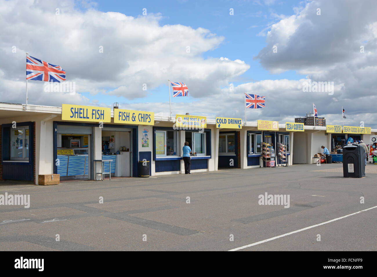 Seafront promenade shops and food outlets at Littlehampton, West Sussex