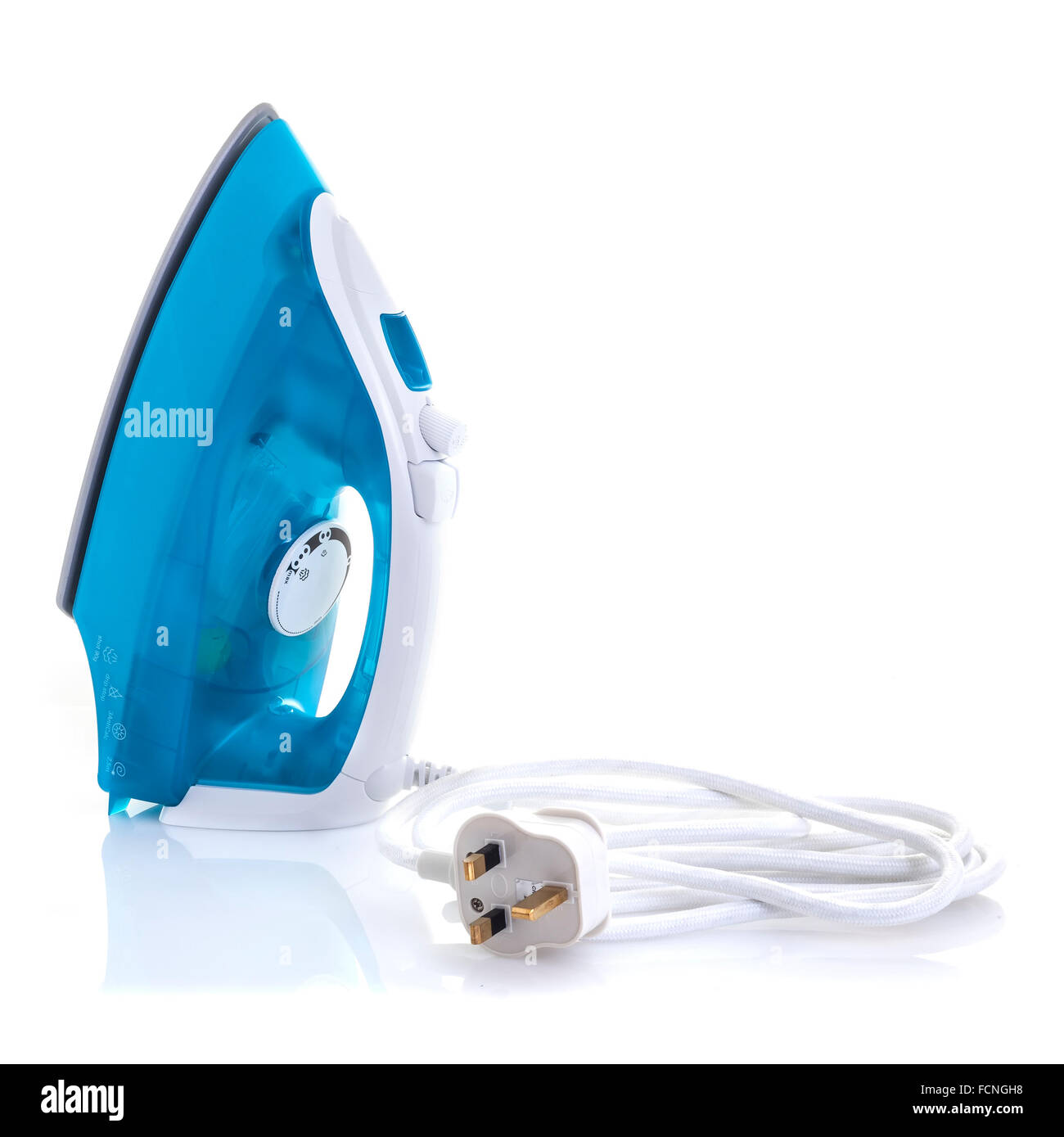 Blue Steam Iron isolated on a white background Stock Photo