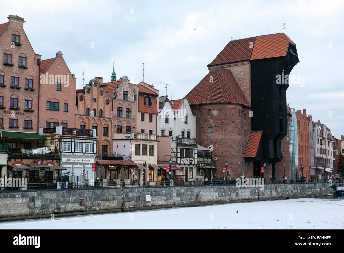 Gdansk Crane, Old Town in Winter Stock Photo