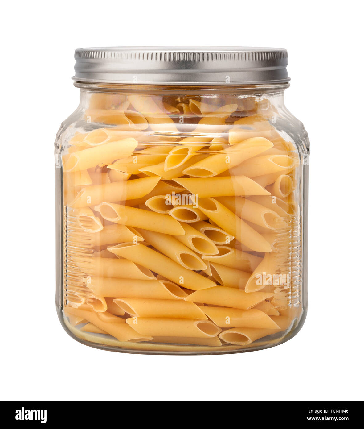 Mostaccioli Pasta in a Glass Jar Stock Photo