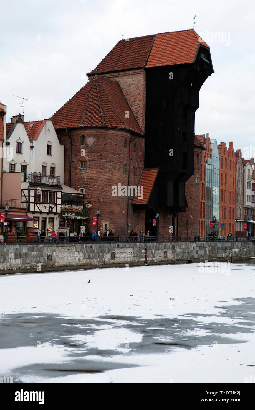 Gdansk Crane, Old Town in Winter Stock Photo