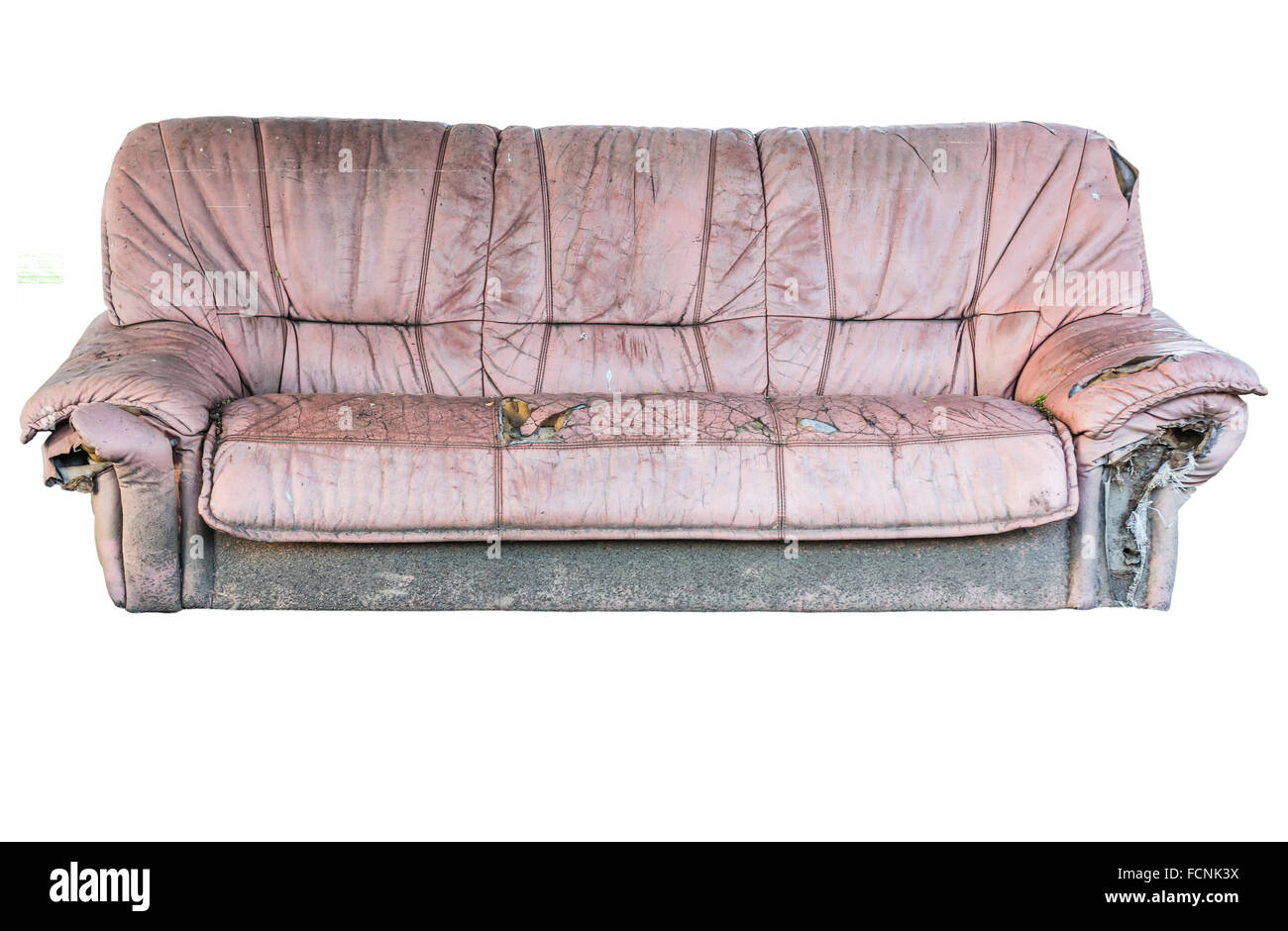 Brown leather old sofa isolated included clipping path Stock Photo