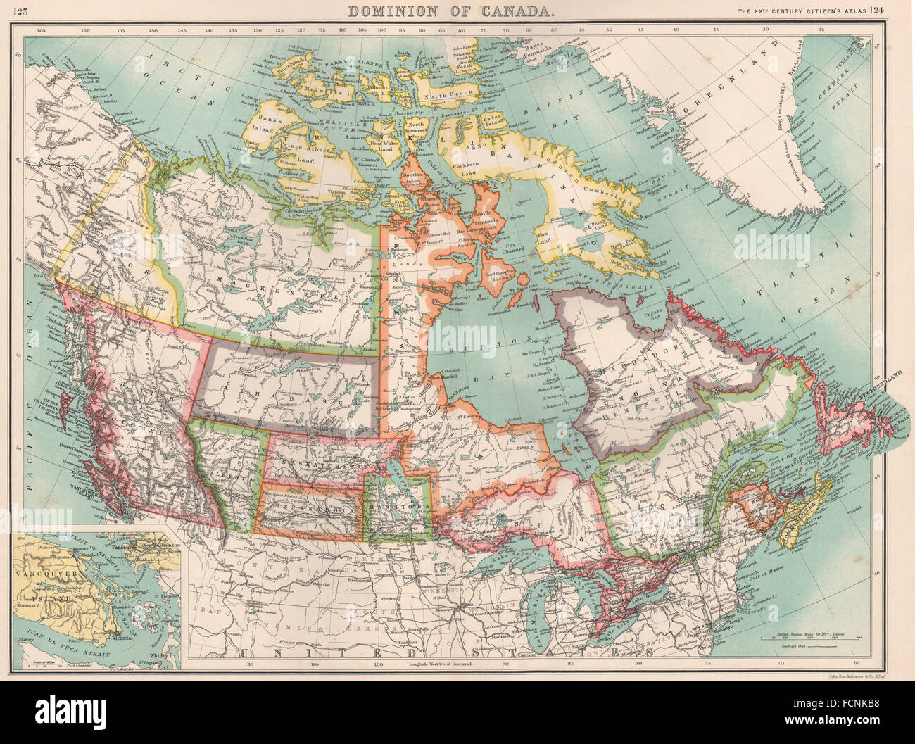 CANADA:Shows MacKenzie Keewatin Athabasca Assiniboia Franklin districts 1901 map Stock Photo