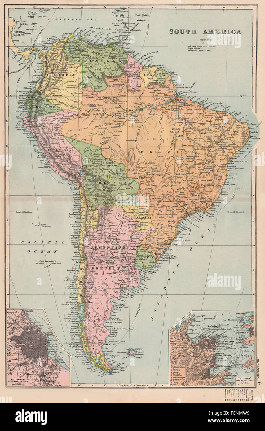 South America Political Buenos Aires Rio De Janeiro Bacon 13 Antique Map Stock Photo Alamy