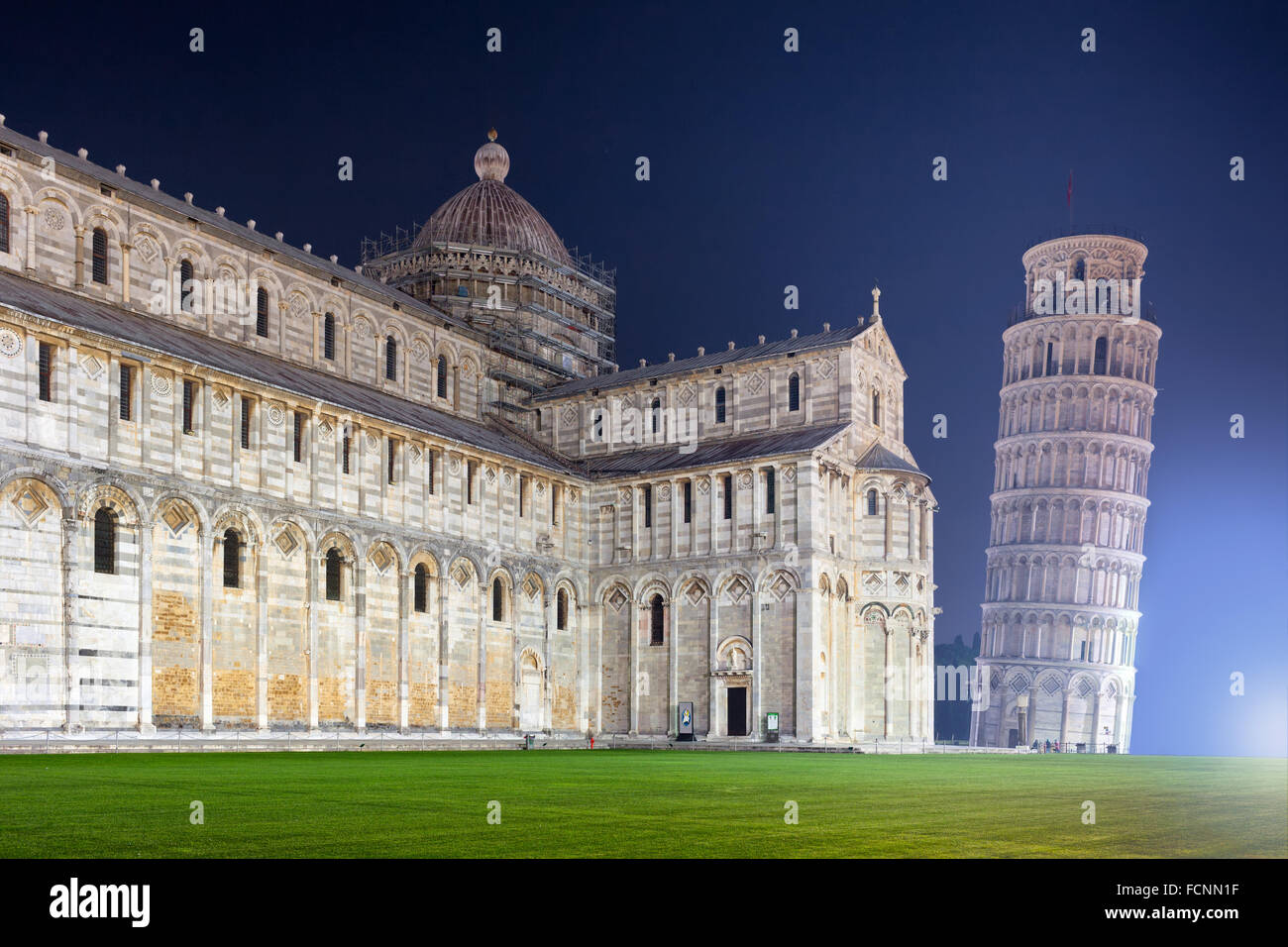 The Leaning Tower Of Pisa By Night Stock Photo