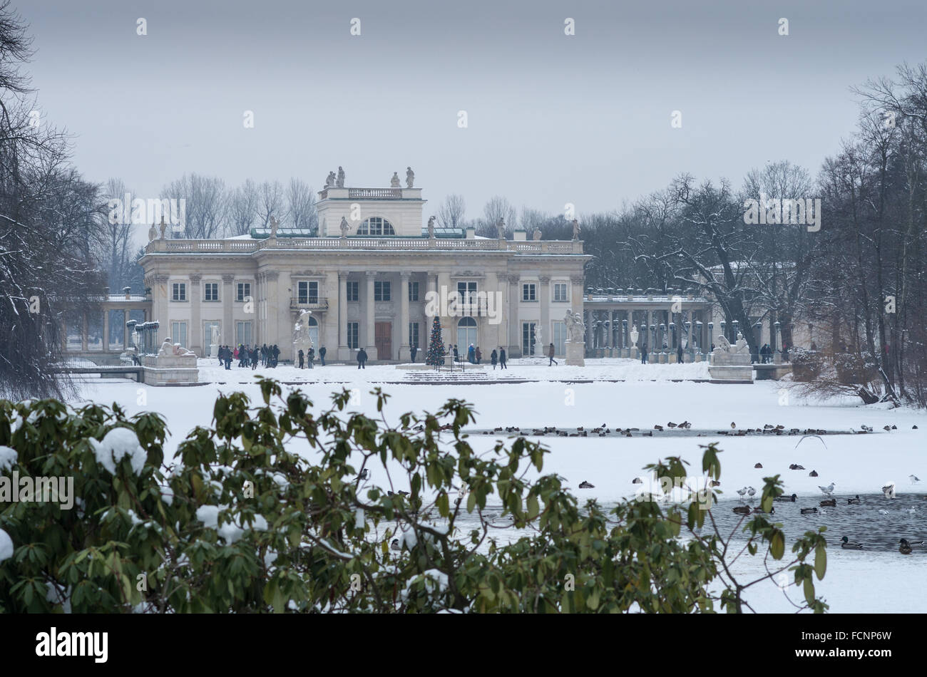 Palace on the Water (south face) in winter, Royal Lazienki Park, Warsaw, Poland Stock Photo