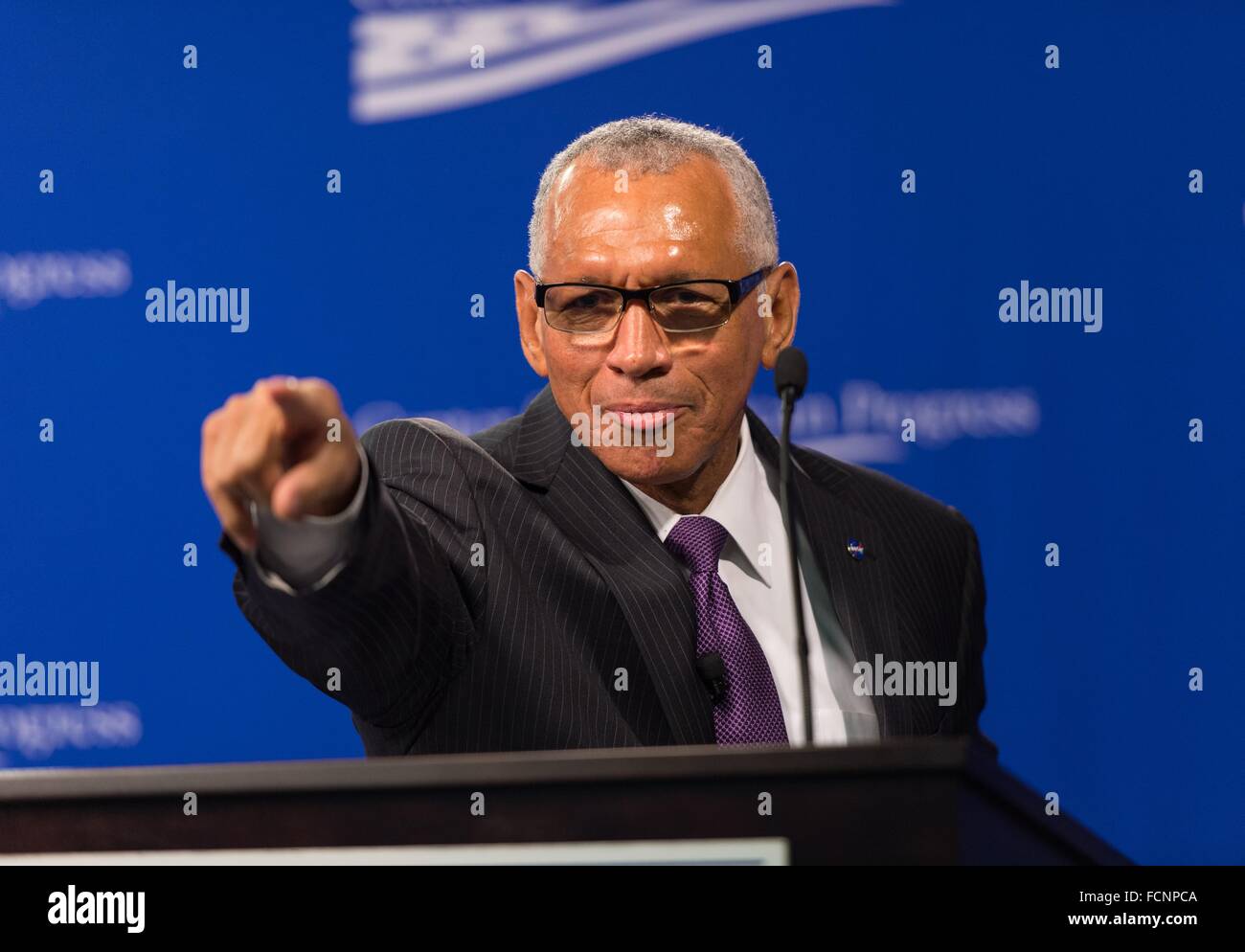 NASA Administrator Charles Bolden during his keynote address at the Human Space Exploration: The Next Steps event at The Center for American Progress October 28, 2015 in Washington, D.C. Stock Photo