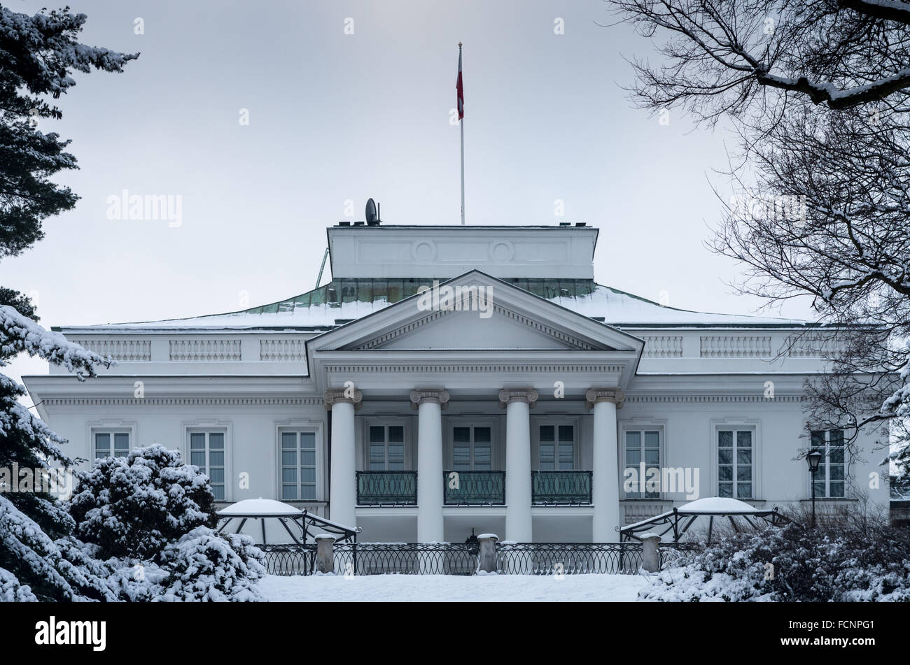 Pałac Belwederski (Belweder Palace) (east face) in winter, Warsaw, Poland Stock Photo