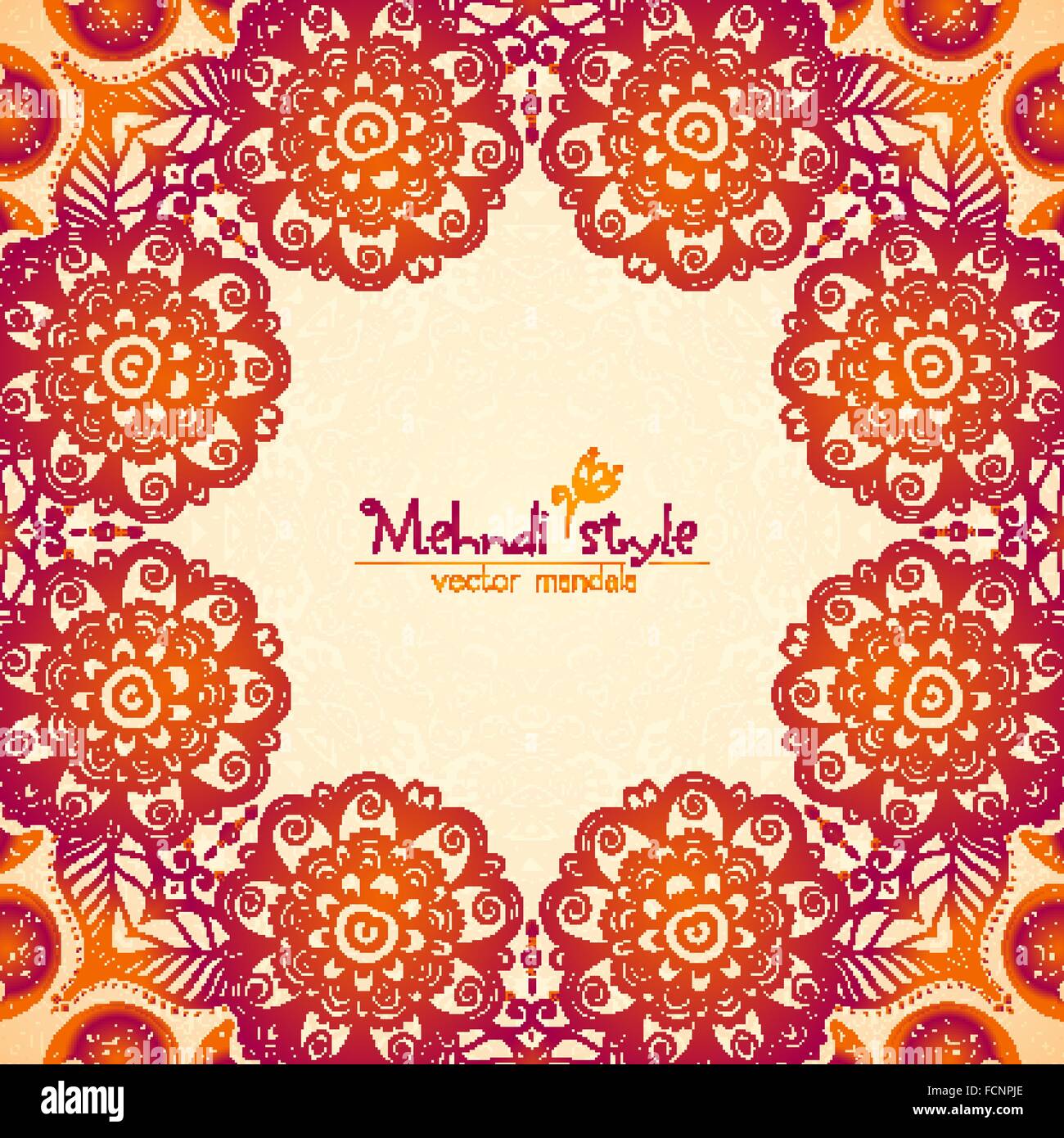 Vintage ethnic square floral frame in Indian mehndi style Stock Vector ...