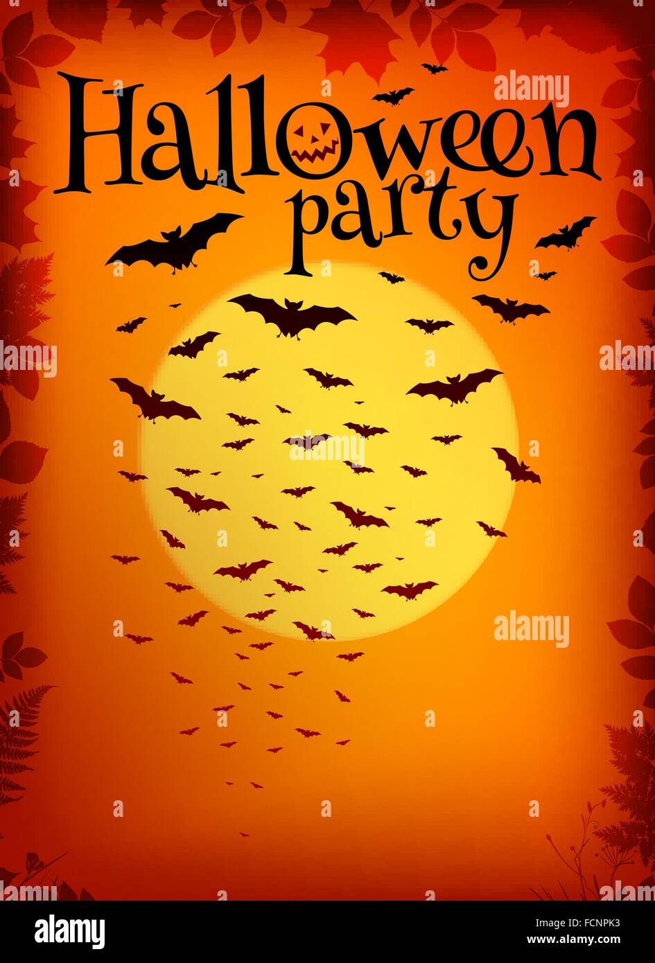 Orange Halloween party background with bats and moon Stock Vector Image ...
