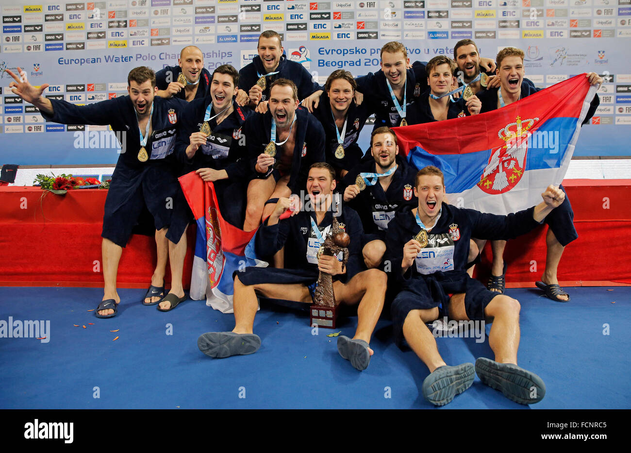 Belgrade. 23rd Jan, 2016. Serbia's water polo national team players