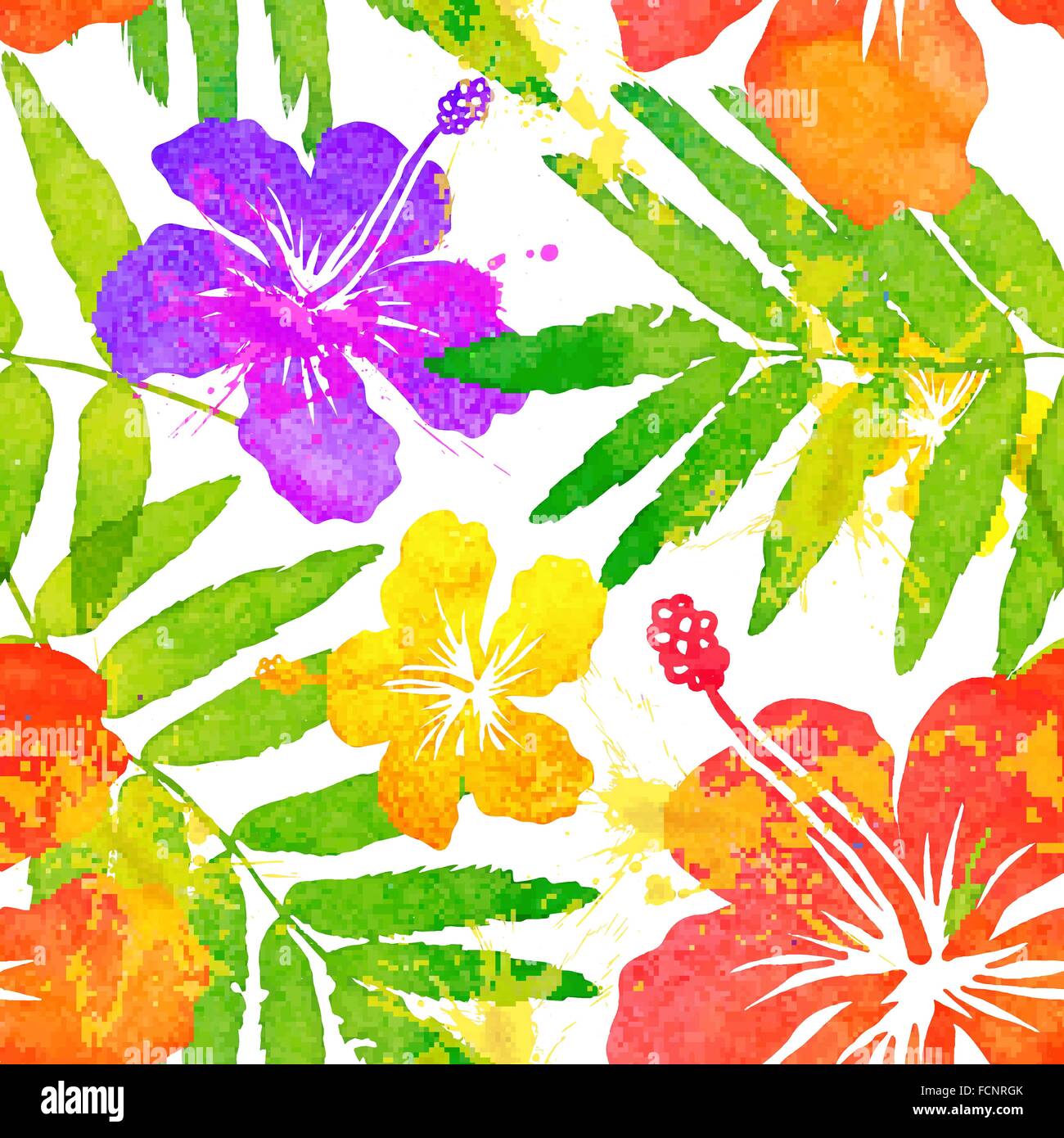Bright watercolor tropical flowers vector seamless pattern Stock Vector ...