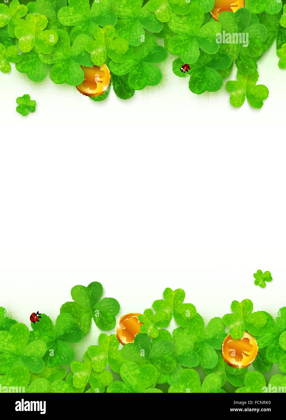 Green clovers with golden coins on white background Stock Vector Image ...
