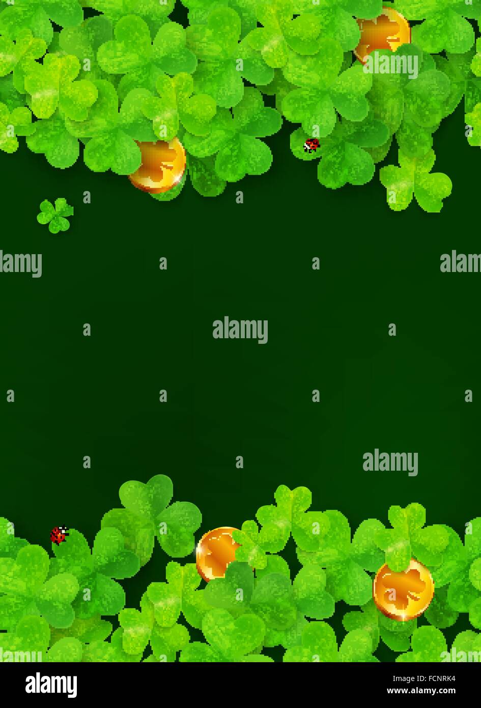 Dark green background with clovers and golden coins Stock Vector Image ...